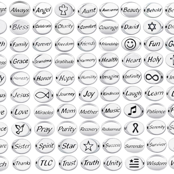 1 pc Sterling Silver Oval Message Beads 11x8x3mm, Sterling Silver Engraved Message Beads, Double-Sided, 1.5mm hole, Choose Bead SSMB-xx pt.1