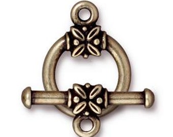 3 Sets Large Leaf Toggle Clasps 17mm Round 25mm Bar Oxidized Brass Finish Tierracast Toggle Clasps - P6054BO