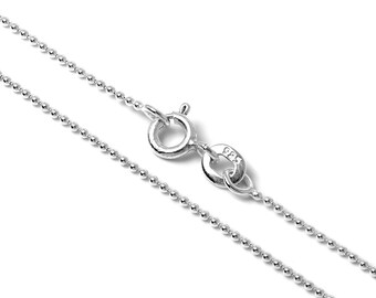 Italian 925 Sterling Silver Bead Chain Necklace - 14-30 Inches Adjustable - Lobster Clasp - Silver Sparkle