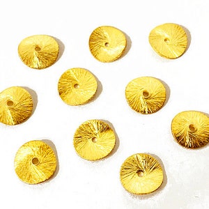 8mm Gold Wavy Disc Stardust Finish, Brushed Gold finish Wafer Beads, Vermeil wafer bead in a brushed finish, 1mm hole - VB1052
