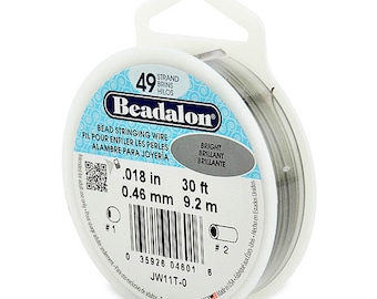 30 Feet Beadalon 49 Strand Bead Stringing Wire Bright 0.018 Inch 0.46mm, 30 ft 49 Strand Beadalon Wire 0.018" BRIGHT Stainless Steel JW11T-0