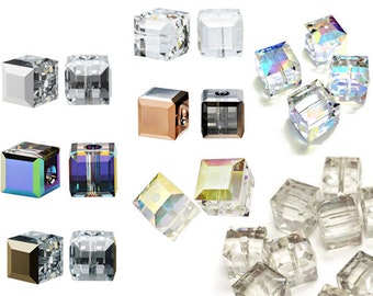12 pcs Swarovski® 5601 Faceted Cube Beads 4mm, Swarovski Crystal Beads, 5601 Swarovski Crystal Cubes 4mm, Crystal Coatings Choose Color