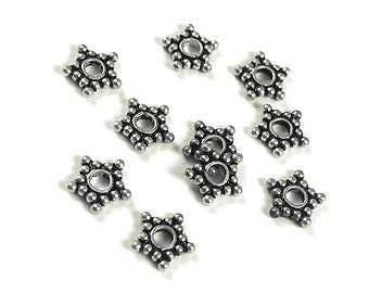 925 Sterling Silver Bali Silver Be Balads Antiqued  1.5x8.25mm 2mm hole, 5 point Star Bali Beads, 4, 10, or 50 pcs - C016P
