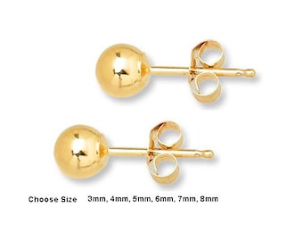 14K/20 Gold Filled Ball Stud Post Earrings High Polish, Classic Studs, Earring Jacket Posts Gold Studs, 3mm, 4mm, 5mm, 6mm, 7mm, 8mm 1 Pair