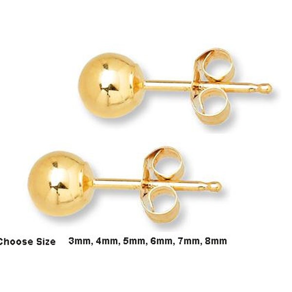 14K/20 Gold Filled Ball Stud Post Earrings High Polish, Classic Studs, Earring Jacket Posts Gold Studs, 3mm, 4mm, 5mm, 6mm, 7mm, 8mm 1 Pair