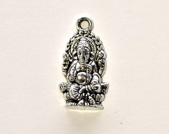 4 Pc Ganesh Charms Pendant, Antique Silver Finish, 1 Inch Tibetan Silver, Elephant God Charm, Good Luck Charm - PBF373