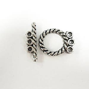 10 Sets 3 strand jewerly Clasps, 3 strand Silver Toggle Clasps 16mm PEWTER , 3 strand Bali Style toggle clasps - PBF102