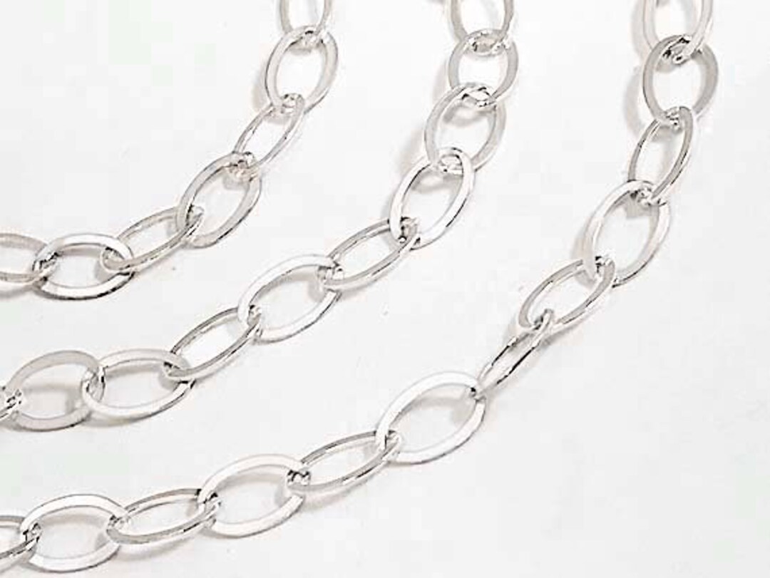 Sterling Silver Flat Cable Chain 8 X 5mm Oval Link Chain, Sterling