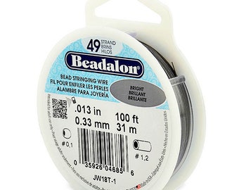 100 Feet Beadalon 49 Strand Bead Stringing Wire Bright 0.013 Inch 0.33mm, 49 Strand Beadalon Wire 0.013" BRIGHT Stainless Steel - JW18T-1