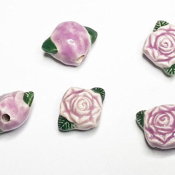 4, 10 or 20 Teeny  Tiny Lavender Rose Beads, Hand Painted Ceramic Beads, Flower Beads Teeny Tiny Rose Peruvian Beads TT151