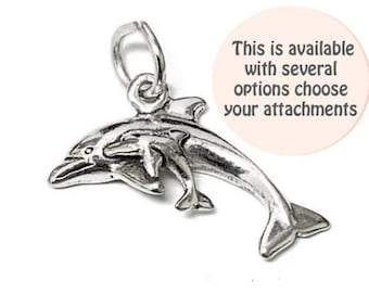 Breloque famille dauphins en argent sterling 13 mm, breloques mer en argent, breloques en argent sterling .925, breloque animal, breloque océan, breloque dauphins - SP818
