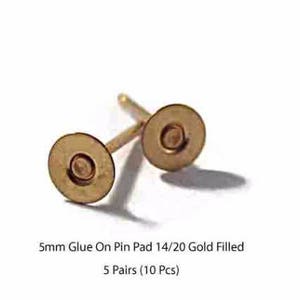 Gold Filled Post Earring with 5mm Flat Pin Pad 5, 25, 50  Pairs, Glue on Flat Pin Pads 14k Gold Filled, 5mm Flat Pin Pads - GF145-5-XX