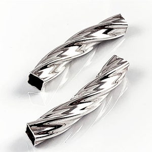 2 pcs Sterling Silver Square Twist Plain Curved Tubes 5x34mm Sterling Silver Twisted Curved Tubes for jewelry making, SS findings - SB963