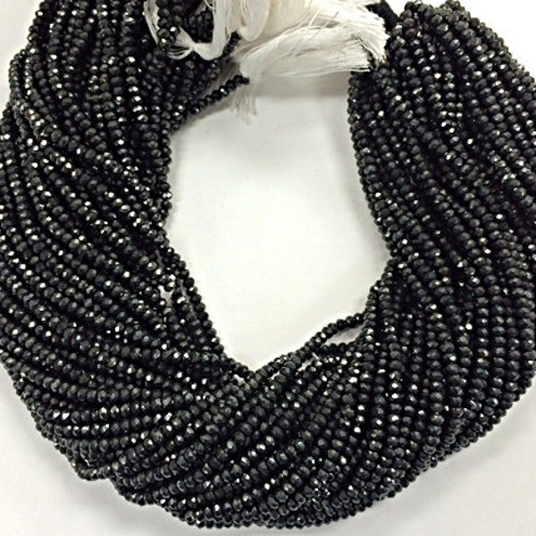 3mm Black Spinel Rondelle Mystic Coated Faceted Gemstone Rondelle Beads Strand- jaipur Cut - Strand  13.5 Inch- Black - SBS105