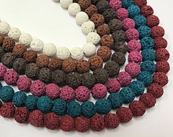 8mm Colored Lava Rock Bead Strand, 15.5" 50 beads, 8mm lava beads, Natural Lava Rocks, Essential oil Bracelet beads- SLAV8