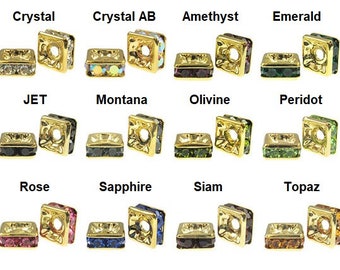 10 pcs Swarovski Rhinestone Squaredelles, 6mm Gold Plated Finish Squaredelle Spacer Beads, Swarovski Crystal Rhinestone Spacer Beads - SQDG6
