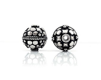 1 pc 12mm Bali Beads Silver, Sterling silver Bali Style Silver Round Bead, 1.5mm hole, Wholesale Bali Silver beads - K107