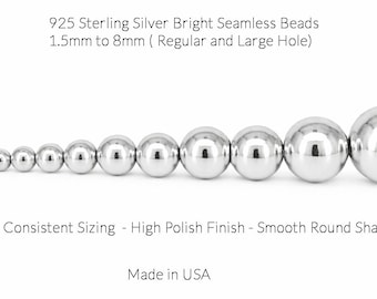 Sterling Silver Beads Round 925 Spacer Beads 2mm 3mm 4mm 5mm 6mm 8mm Jewelry Making Supplies Bulk Silver Beads USA Made DIY Jewelry Findings