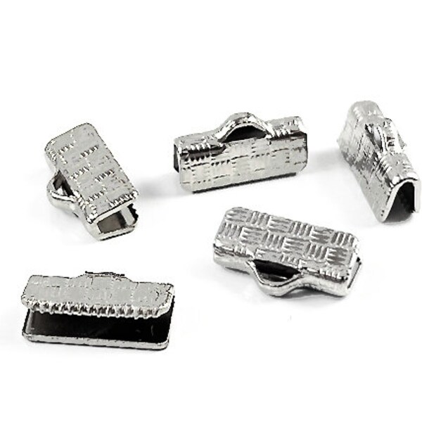 25 pcs Silver 1/2 inch Ribbon Clamps Base metal , 7.25 x 13mm, Silver tone ribbon clamps, ribbon crimp end clamps RCLAMP1