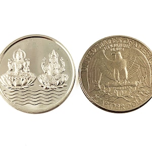 Lakshmi Ganesh Coin  5Gm Pure 999 Silver Coin hallmarked 999 Silver Coin Hindu Religous Coin 25mm/1" Shubh Labh Coin; Qty & Fedex option