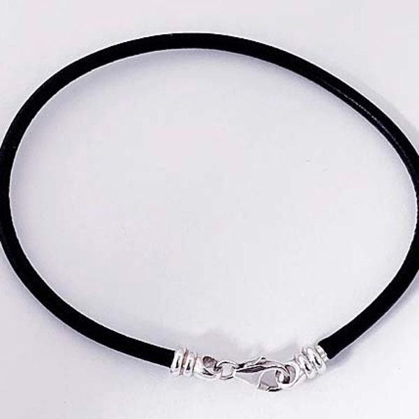 Leather Caprice Bracelet with Sterling Silver ends and Screw Cap, 3mm Unisex Silver Leather Bracelet 7, 7.5, 8, 8.5 inch, Choose Length