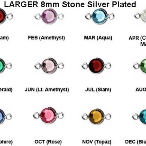Choose Quantity and COLOR - LARGER 8mm Stone Swarovski Birthstone Channel Connectors Silver Plated - 9x15mm CLK8S-XX Choose Quantity & Color