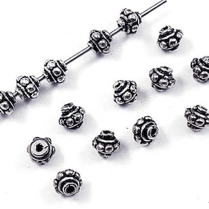 6 pc Bali Silver Beads Antiqued, Fancy Bali Style Silver Spacer Beads, 5x6mm Turkish Granulated Spacer Beads, 1.25mm Hole size - VJ67L