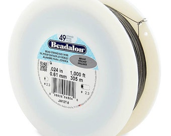 1000 Feet Beadalon 49 Strand Bead Stringing Wire Bright 0.024 Inch 0.61mm, 49 Strand Beadalon Wire 0.024" BRIGHT Stainless Steel - JW12T-8