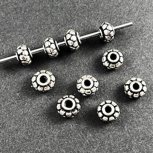 2 pc Sterling Silver Bali Style Fancy Spacer Bead, 5.4 x 8mm, 2mm Hole, Bali Style Silver Beads Antiqued -A305
