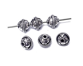 925 Sterling Silver 10mm Bali Beads Silver,  1mm hole, Wholesale Bali Silver beads 2pc