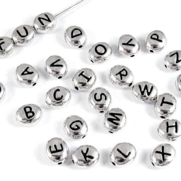 10 pcs TierraCast 7x6mm Antique Rhodium or White Btonze Letters, Letter beads alphabet beads, Oval Letter Beads, Choose your Letter TPWBA-10