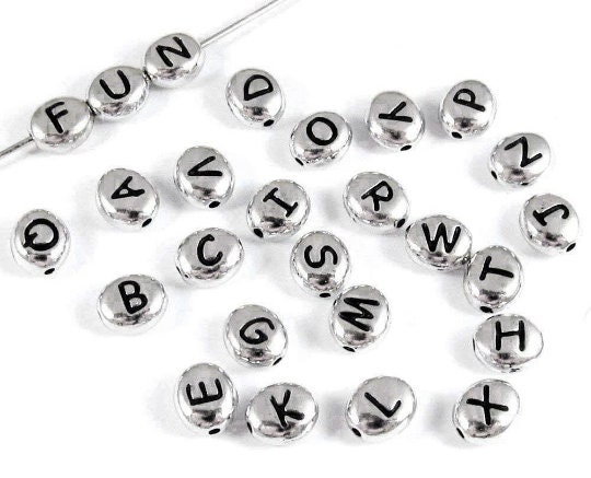 Letter Beads - 7mm Small Cube Square White Alphabet Acrylic or