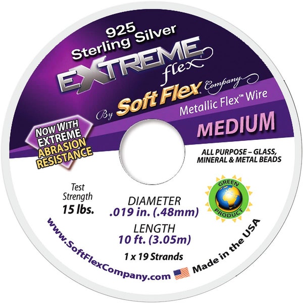 Soft Flex 925 Sterling Silver Wire Extreme Flex 0.019" Diameter, 19 Strand Medium 15 lbs Strength, Abrasion Resistance soft material