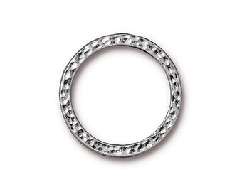 5 Pc Hammertone Ring Link 25mm Bright Rhodium TierraCast Link - P3095RB