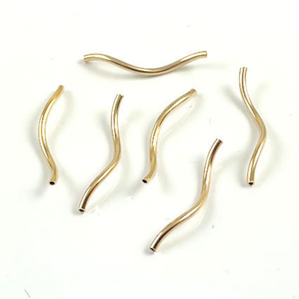 10 pcs Gold Filled Spiral Tubes 1 x 17.5mm, 0.5mm Hole, 14K Gold Filled Beads, Gold Tube Beads, Gold Curved Tubes, Choose Quantity - GB1019