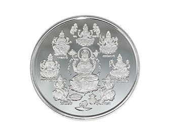 Ashtalakshmi Silver Coins 999 Pure Hallmarked Hindu Religous Coins 10gm, 20gm Diwali Gift, Pooja Gift Choose Weight , Read Description