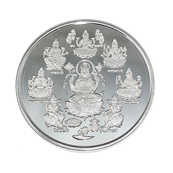 Ashtalakshmi Coin  10 Gm  Pure 999 Silver Coin hallmarked 999 Silver Coin Hindu Religous Coin 32mm/1.25" Goddess of Wealth