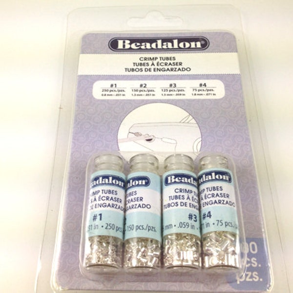 600 Pc Crimp Tubes Silver Plated Beadalon Variety Pack Assorted sizes 1,2,3,4- Silver Crimp Tube Beads Beadalon