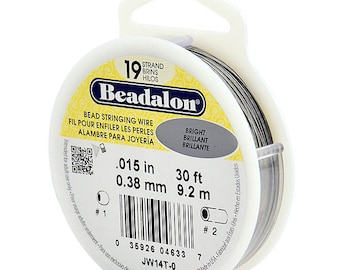 30 Feet Beadalon 19 Strand Bead Stringing Wire Bright 0.015 Inch 0.38mm, 30 ft 19 Strand Beadalon Wire 0.015" BRIGHT Stainless Steel JW14T-0