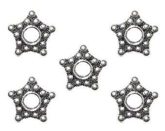 15pc Bali Silver Beads Antiqued, Bali Style Silver Beads, 1.9x8.75mm Large hole, 5 point Star Bali Beads - B14XL
