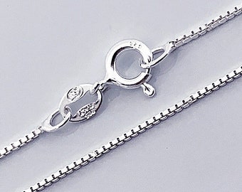 18 inch 925 Sterling Silver 0.9 mm Box Chain Necklace. Stamped 925 Italy Finished Chain, 925 Sterling Silver Box Chain 18 Inch - SCHB181