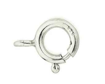 10 cierres de anillo de resorte de aro abierto de plata esterlina de 5 mm, resistentes y con sello de plata esterlina 925.