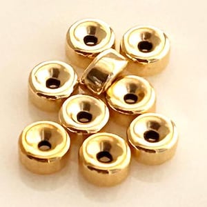 Real 14K Gold Rondelle Beads Smooth Polished Light Weight 4.2mm, 5mm, 6mm, 7mm, 14K Gold Beads, Choose Size & Qty NOT Gold Filled USA Made