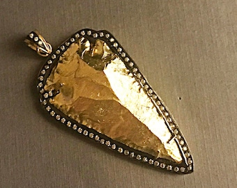 Gold Plated Jasper Arrowhead with pave cz set, Pave set arrowhead 2.75" Approx including bail  - AP419