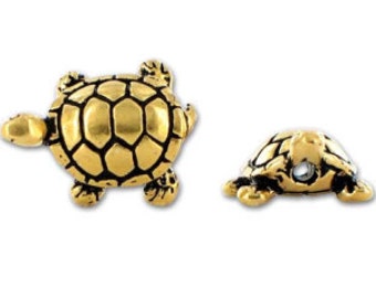5pcs- Gold Turtle Beads 15mm , 22K gold Plated Turtle Beads, tierracast 94-5538-26  Sea animal bead - P5538GA