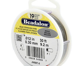 30 Feet Beadalon 19 Strand Bead Stringing Wire Bright 0.012 Inch 0.30mm, 30 ft 19 Strand Beadalon Wire 0.012" BRIGHT Stainless Steel JW09T-0
