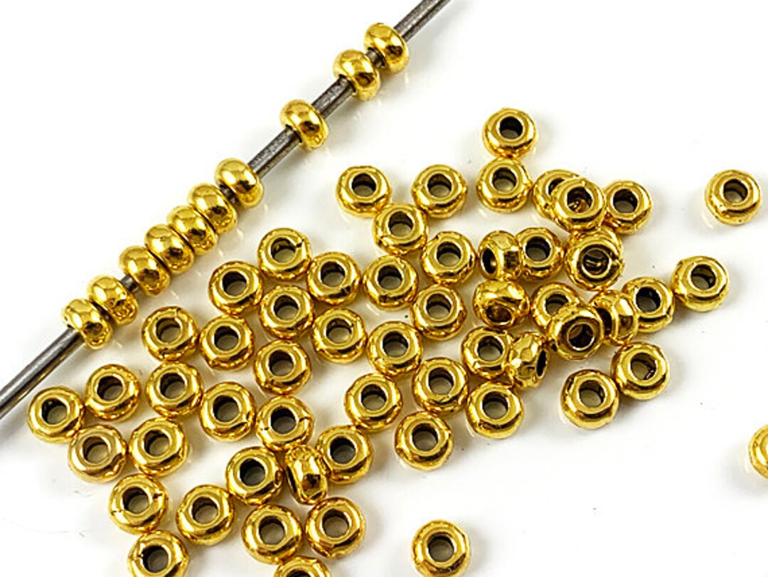 100 Pc Gold Plated Spacer Beads 4mm Rondelle Beads, Pewter Spacer Beads, Gold Plated Beads, 1