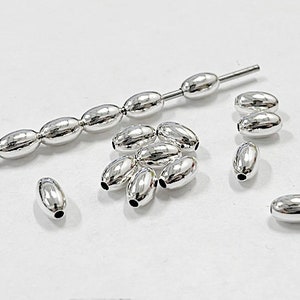 10 Pcs Sterling Silver Oval Beads 4 x 6.5mm, 1.25mm hole, Seamless Oval Bead, Sterling Silver Shiny Oval Bead, Seamless Silver Beads, SBOV47