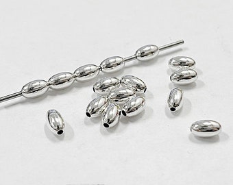 5 Pcs Sterling Silver Oval Beads 4 x 6.5mm, 1.25mm hole, Seamless Oval Bead, Sterling Silver Shiny Oval Bead, Seamless Silver Beads, SBOV47