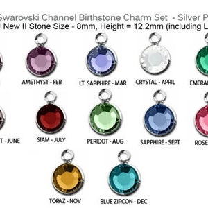 1 LARGER 8mm Stone Swarovski Birthstone Channel Charms Silver Plated - Choose your COLOR, 9x12mm   CC8S- 1 Pc